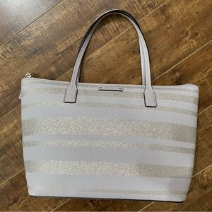 Kate Spade Lavender Grey Sparkle Stripe Tote